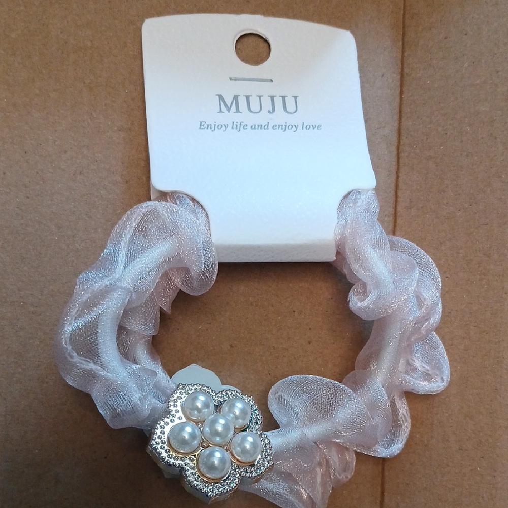 White Organza Rhinestone Hair Scrunchies